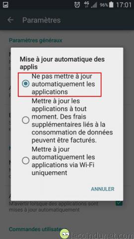 Google Play - Désactiver mises à jour