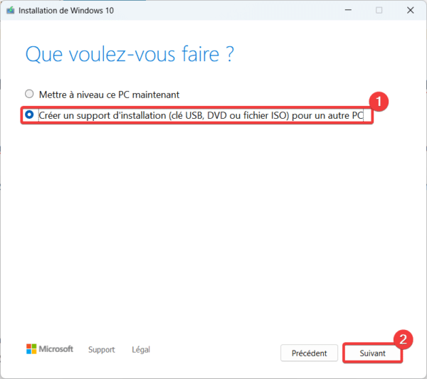 Option créer un support d'installation sur MediaCreationTool
