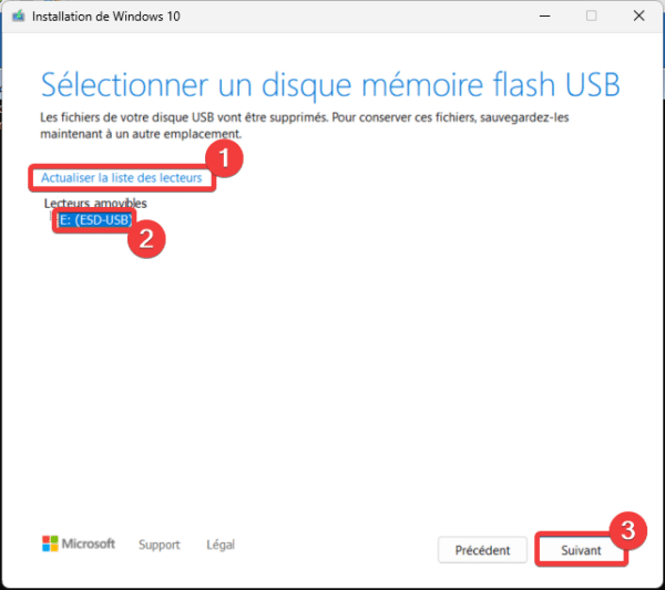 Sélection clé USB sur MediaCreationTool