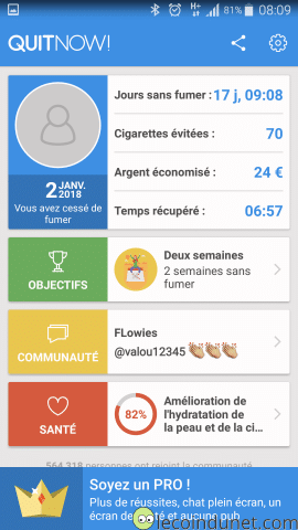 Application QuitNow! sur Android