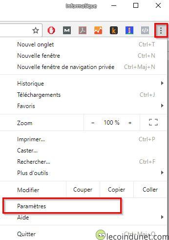 Chrome - menu Paramètres