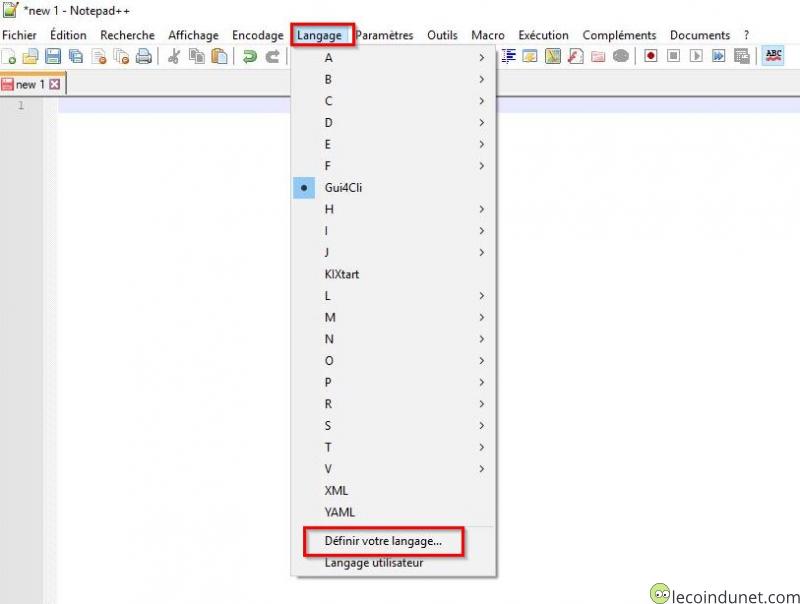 Notepad++ - Langage - Définir votre langage