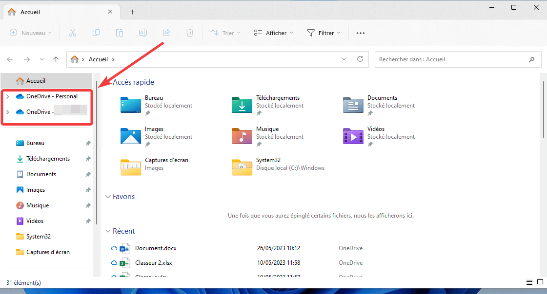 Plusieurs comptes OneDrive synchronisés