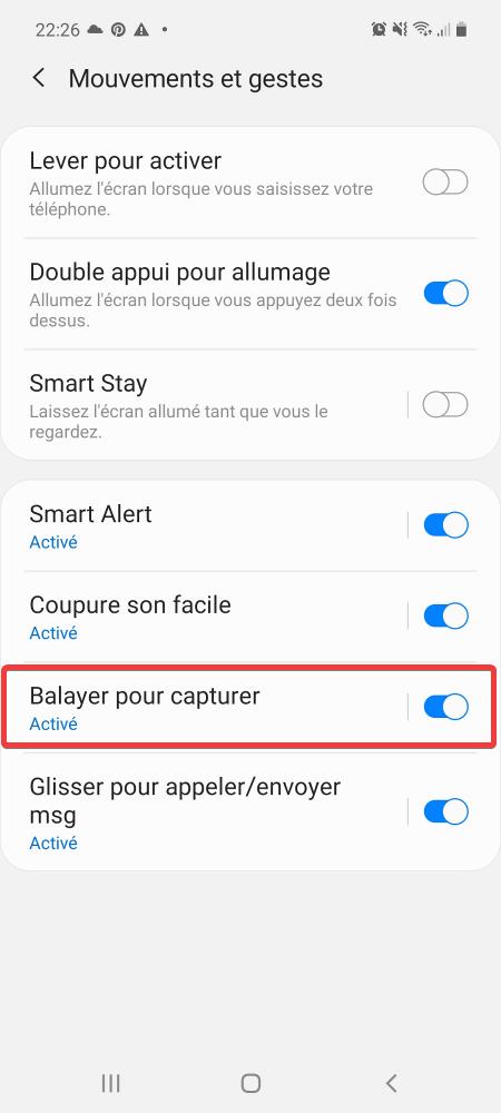 Activer option Balayer pour capturer