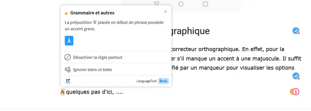 Raccourcis clavier LanguageTool