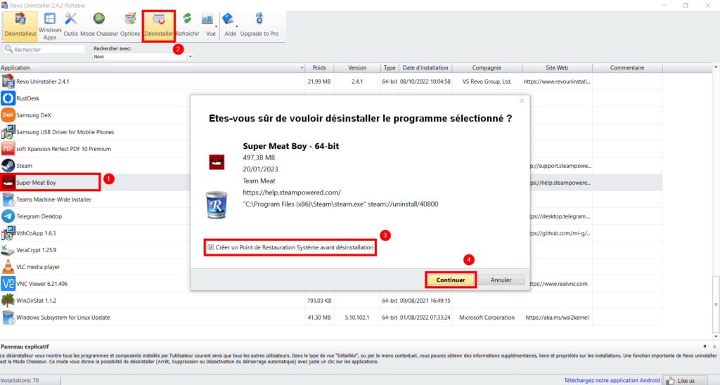 Désinstaller application avec Revo Uninstaller