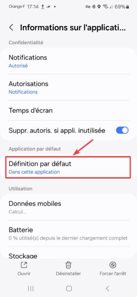 App Android Définition par défaut