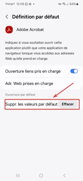 Supprimer valeurs par défaut Samsung