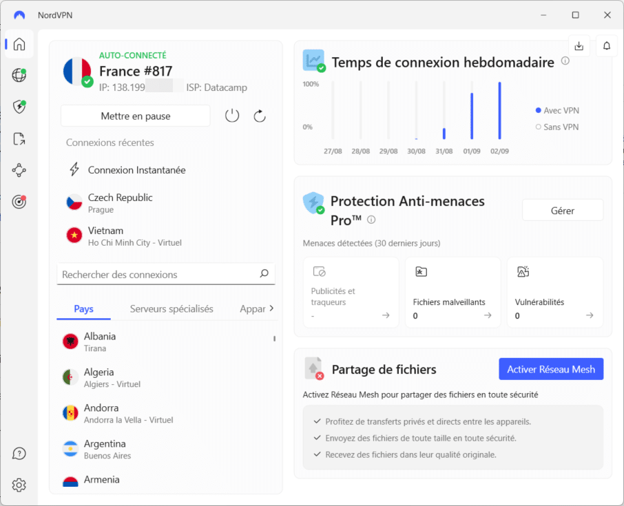 Interface de NordVPN