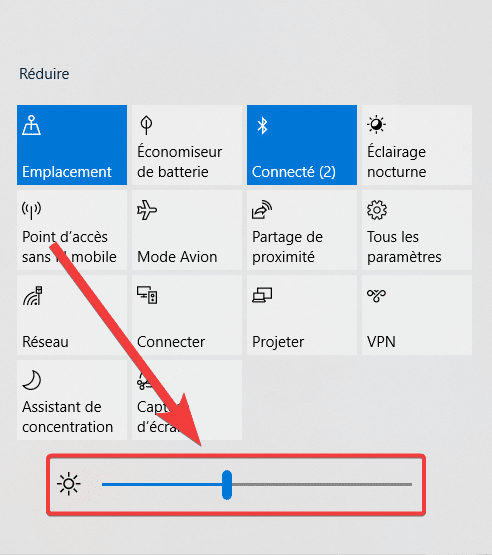 Windows ajuster luminosité