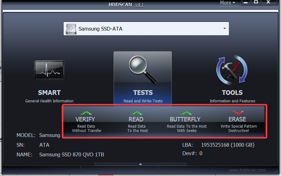 Test d'un disque dur avec HDDScan