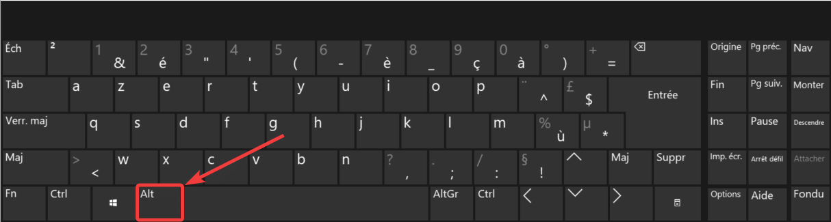 Maintenir la touche Alt