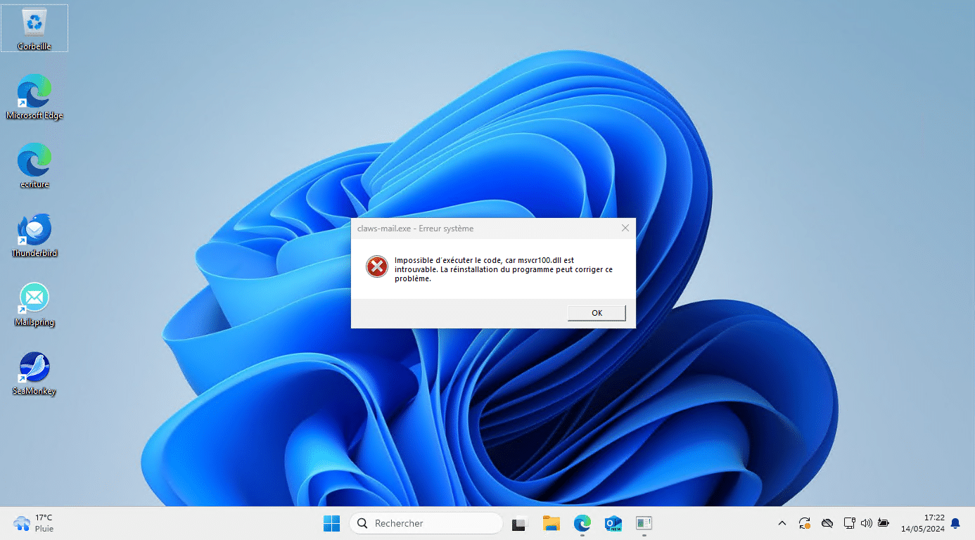 erreur msvcr100.dll est introuvable
