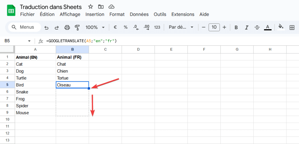 etendre fonction traduction sheets