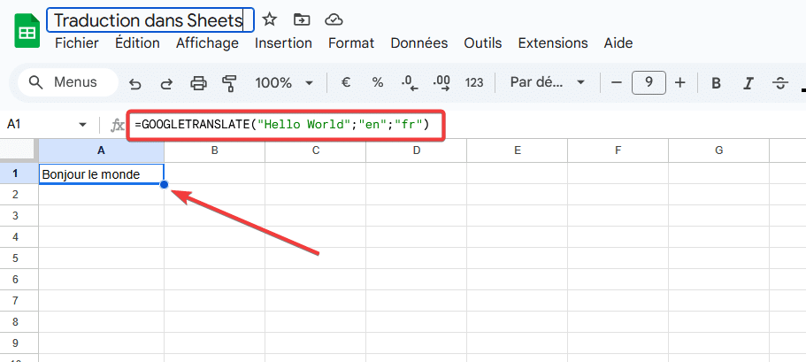 traduire texte dans google sheets