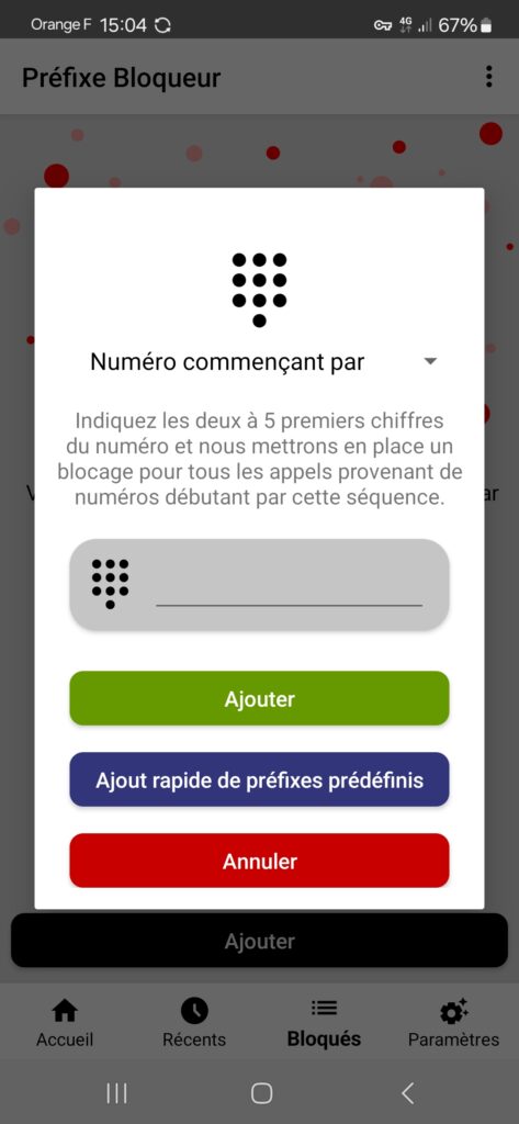 Blocage d'un prefixe personnalisé avec Prefixe Bloqueur