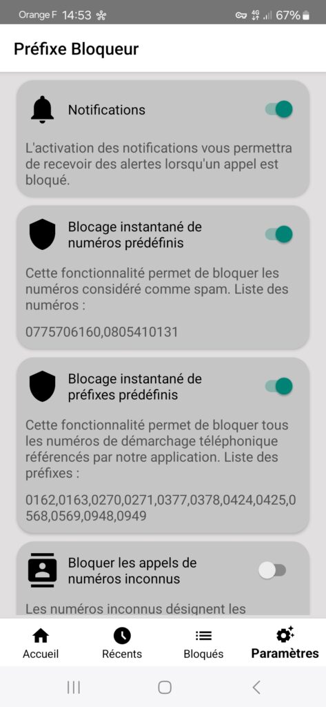 Listes prédéfinis dans Prefixe Bloqueur