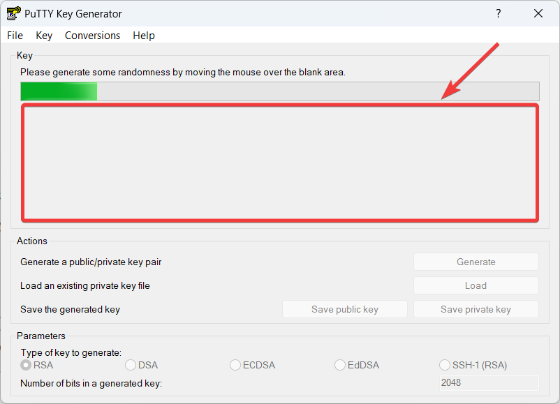 Générer clé aléatoire avec Putty Key Generator