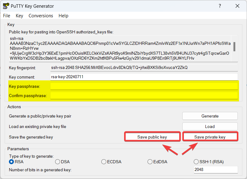 Télécharger les clés SSH avec PuTTY