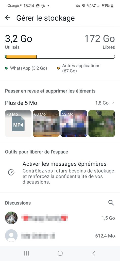 WhatsApp Gérer le stockage