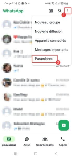 WhatsApp aller dans paramètres