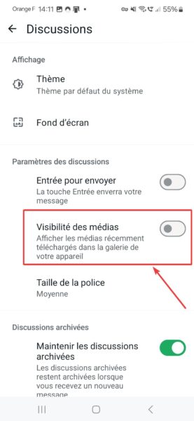 WhatsApp désactiver visibilité des médias