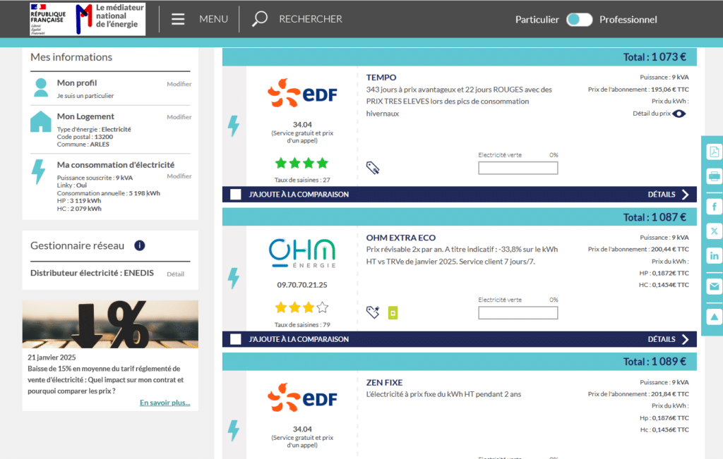 Comparaison offres électricité