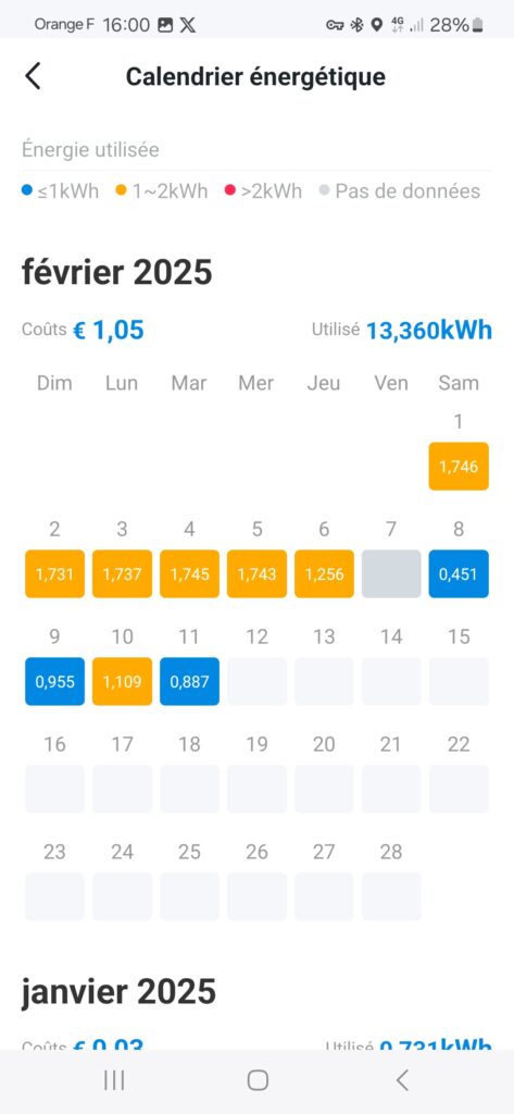 Tapo P110M vue calendrier